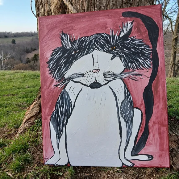 Tuxedo Cat Painting Folk Art - Picture 2 of 10